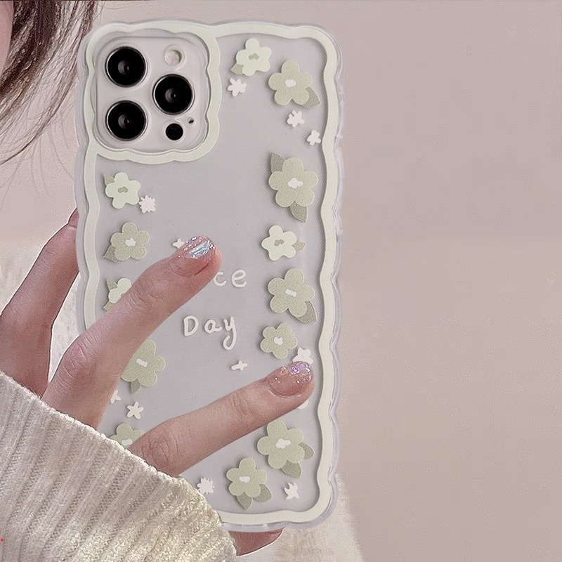 Ốp Điện Thoại Dẻo Trong Suốt Họa Tiết Hoạt Hình Bông Hoa Màu Xanh Lá Cho iphone 13 11 12 Pro X XR XS Max 13 MINI 6 7 8 Plus