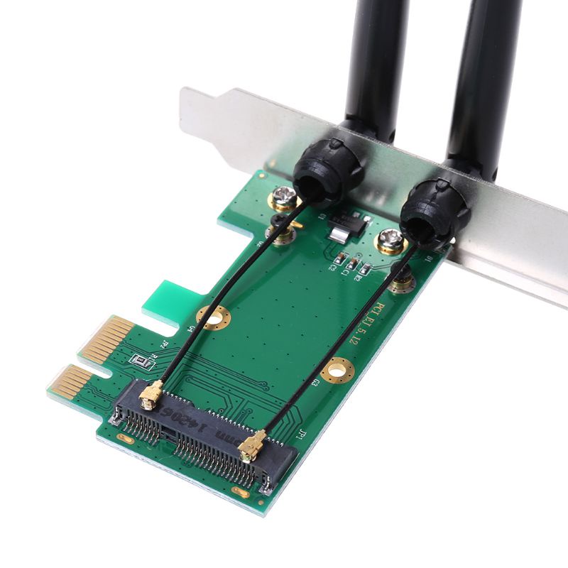 Bộ chuyển đổi thẻ Wifi Mini Pci-E sang Pci-E với 2 Anten bên ngoài cho máy tính