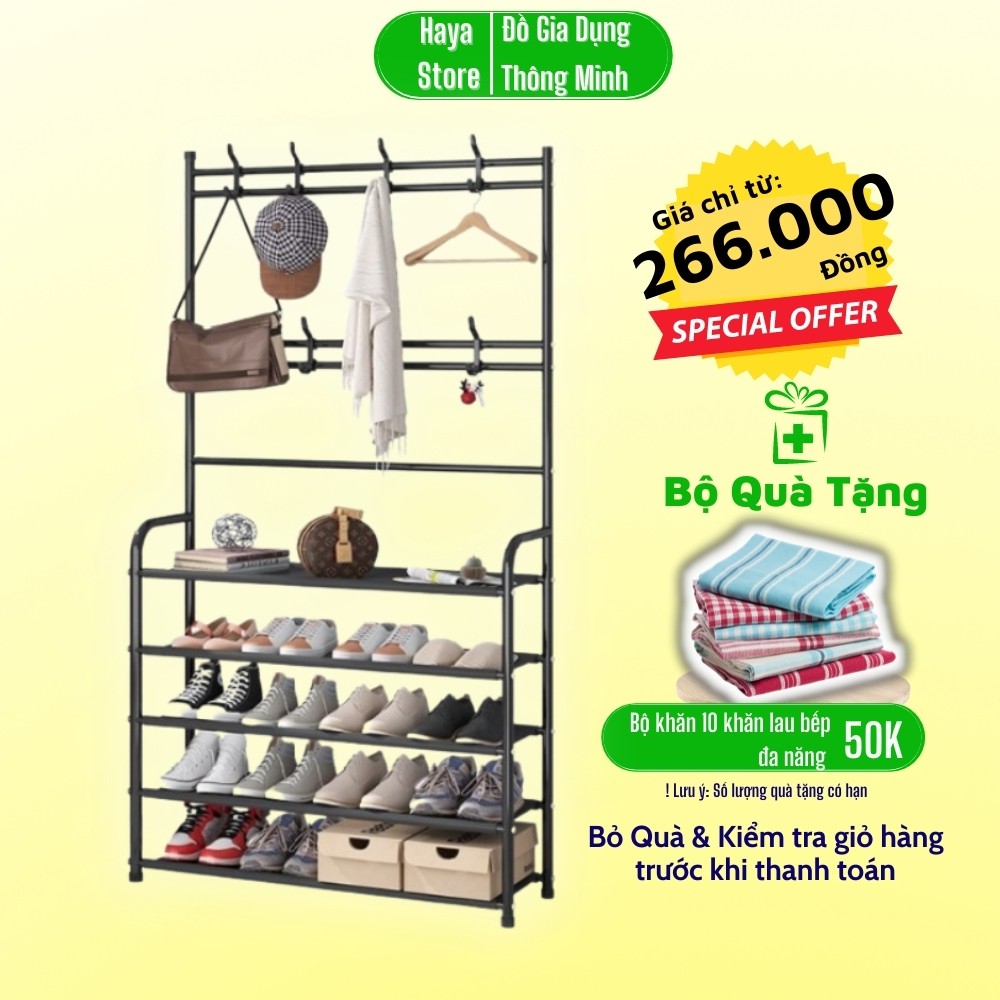 Giá treo quần áo kết hợp kệ để đồ đa năng Haya GT 03, Bằng Thép không rỉ, sơn tĩnh điện bền đẹp, chắc chắn