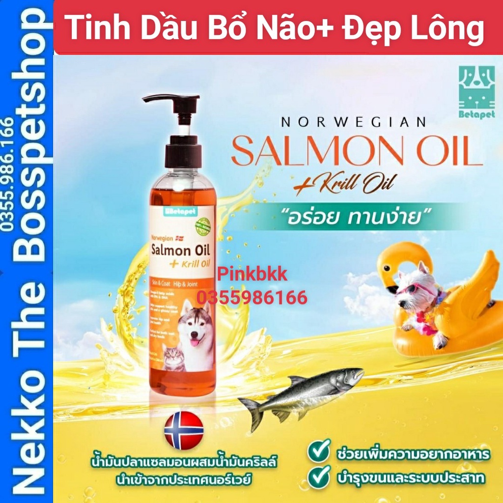 Tinh Dầu Cá Hồi NaUy và Dầu Krill Oil Siêu Bổ Não và Dưỡng Lông Mèo và Chó Betapet⚡  NỘI ĐỊA THÁI LAN⚡  300ml