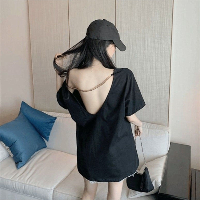 Áo Thun Tay Lửng Dáng Rộng Hở Lưng Size Lớn Thời Trang Mùa Hè Phong Cách Hàn Quốc Cho Nữ