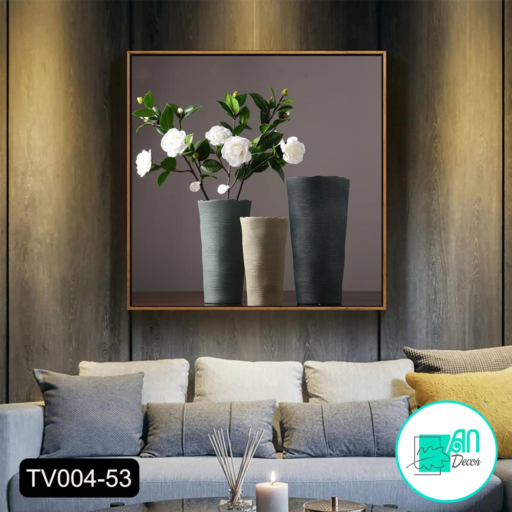 Tranh canvas treo tường hoa trà trắng trang nhã khổ vuông - 60 x 60 cm