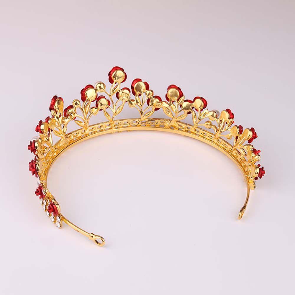 Cài Tóc Cô Dâu Đính Hoa Hồng Đỏ Phong Cách Vintage Thanh Lịch|Vương Miện Hợp Kim Thiết Kế Sang Trọng Cho Nữ