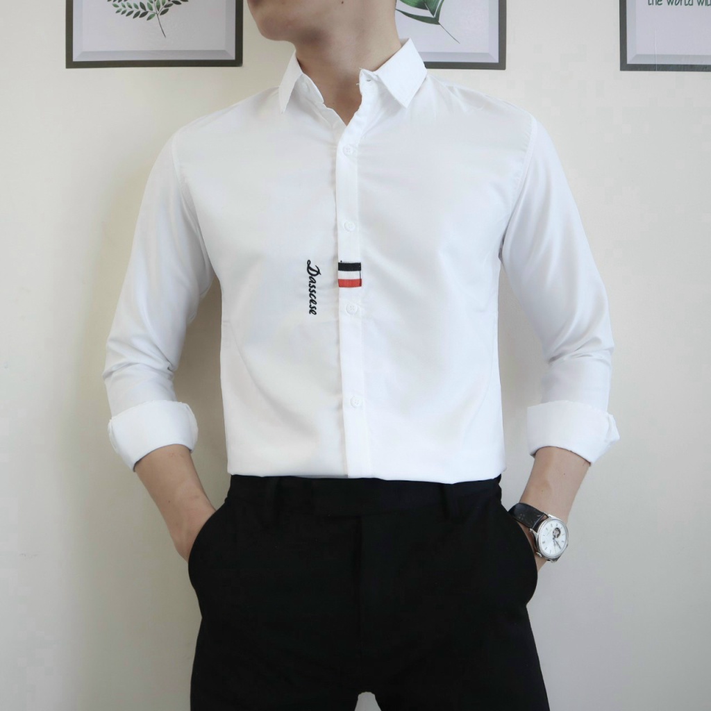 Áo Sơ Mi Nam Tay Dài Chất Kate Lụa Mịn Mát 2 Màu Trắng Đen Đủ Size Mặc Đẹp NEW UNISEX