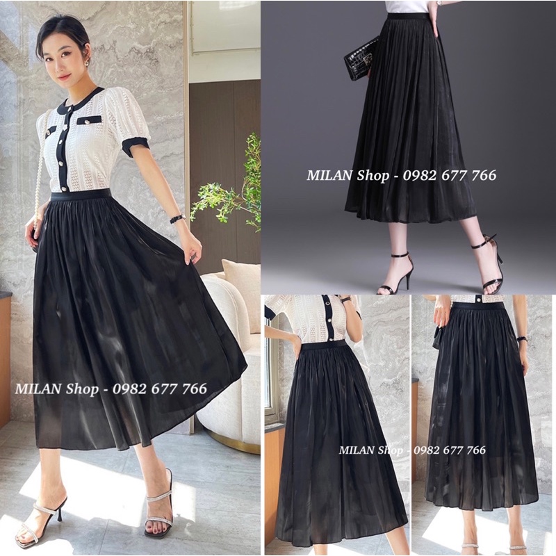 Chân váy lụa tơ bóng suôn mượt sang chảnh