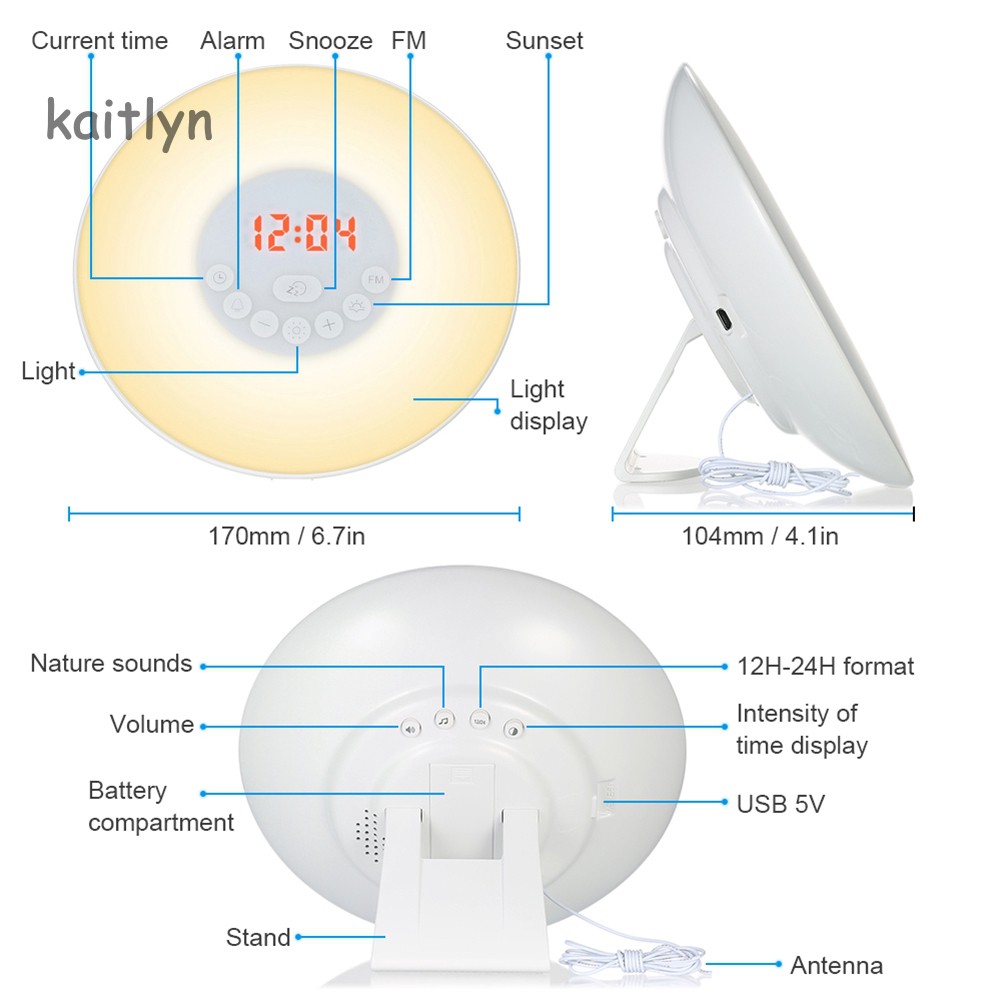 Đồng hồ báo thức có đèn LED hiển thị đa năng kai-sunrise / sunset