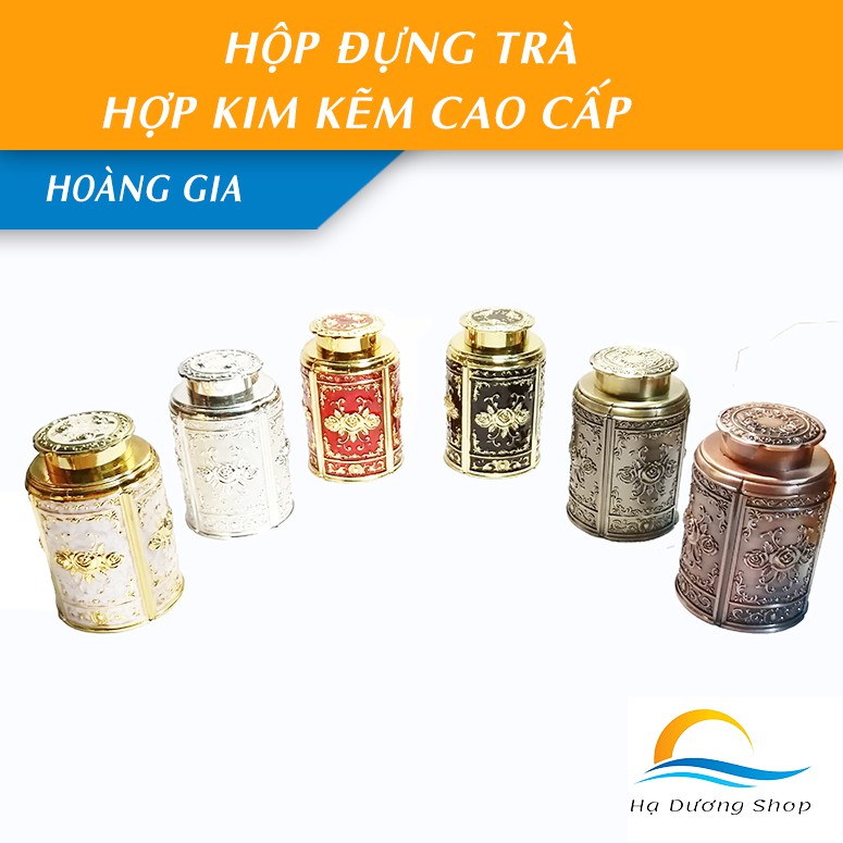 Hộp đựng trà hợp kim kẽm Hoàng Gia hoa văn thủ công tinh xảo có nắp đậy kín khít an toàn HADU HDS025