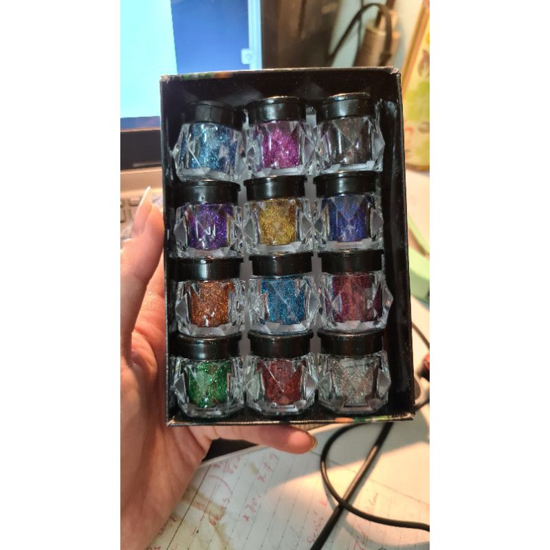 sét 12 hộp nhũ màu 12 màu siêu xinh mp