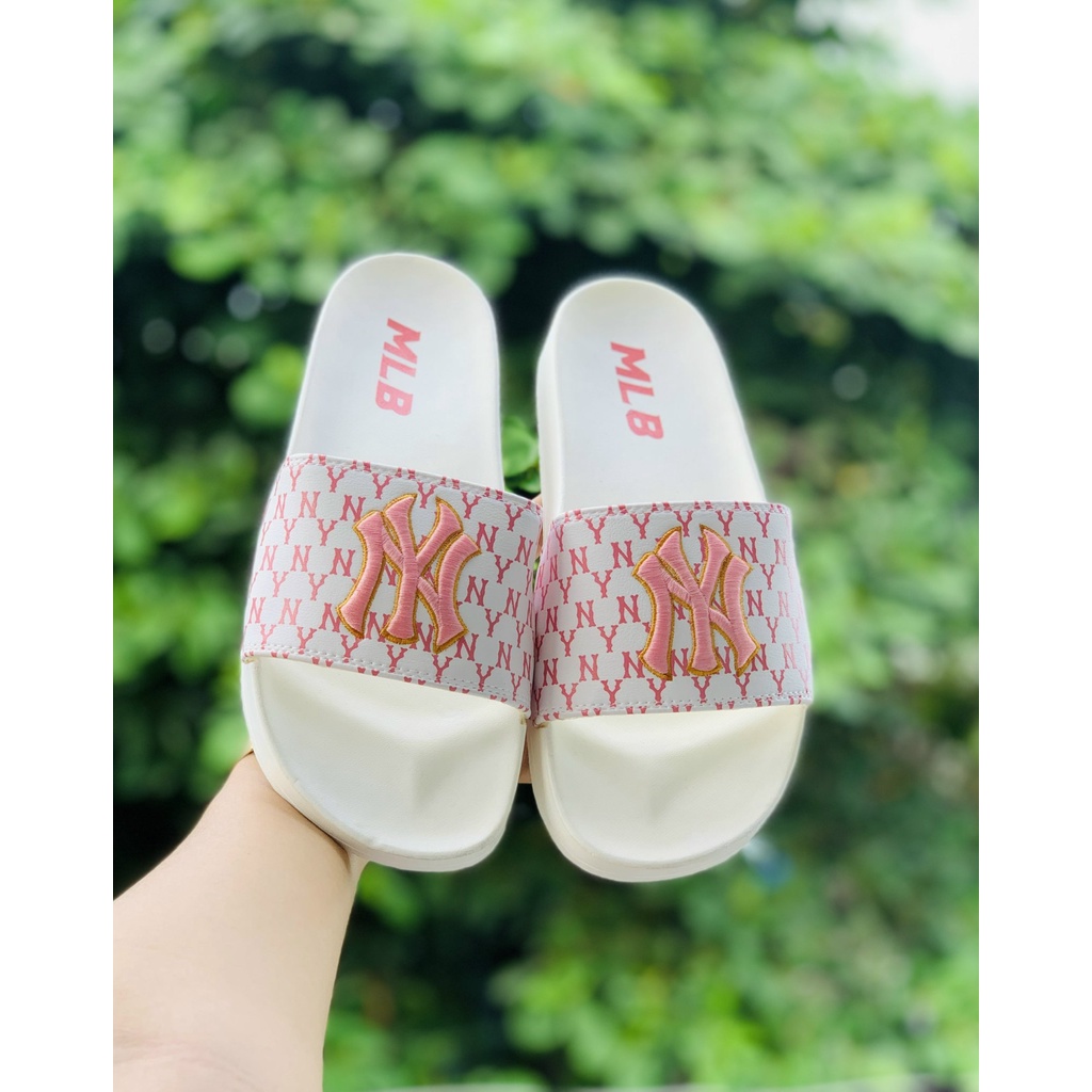 Dép 𝐌𝐋𝐁 UNISEX mẫu dép thể thao ❤️Freeship + Hộp ❤️ Dép NY bóng chày quai ngang nam nữ chữ thêu nỗi kèm ful tag mác CC
