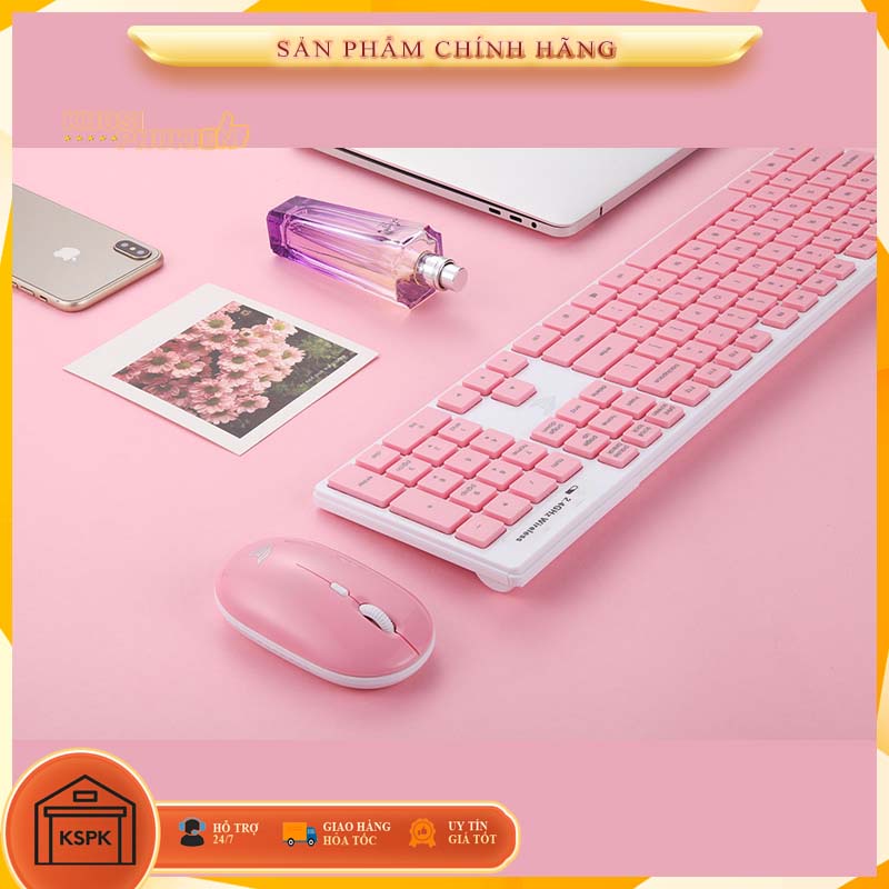 Bộ Bàn phím kèm chuột không dây xanh hồng mỏng dễ thương giá rẻ KSPK