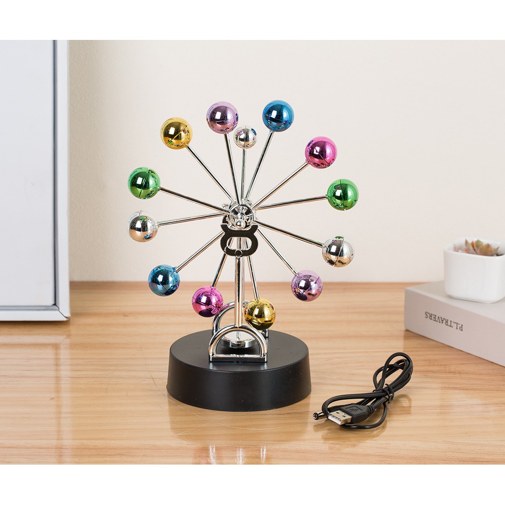 Con Lắc Newton Dao Động Vĩnh Cửu Đu Quay Đa Sắc, Con Lắc NewTon Đặt Bàn Trang Trí Dao Động Điều Hòa Có Cáp USB
