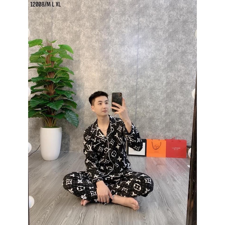 Bộ pijama lụa dài tay phù hợp cả nam và nữ, Bộ đồ ngủ dài tay chất lụa satin cao cấp cực đẹp