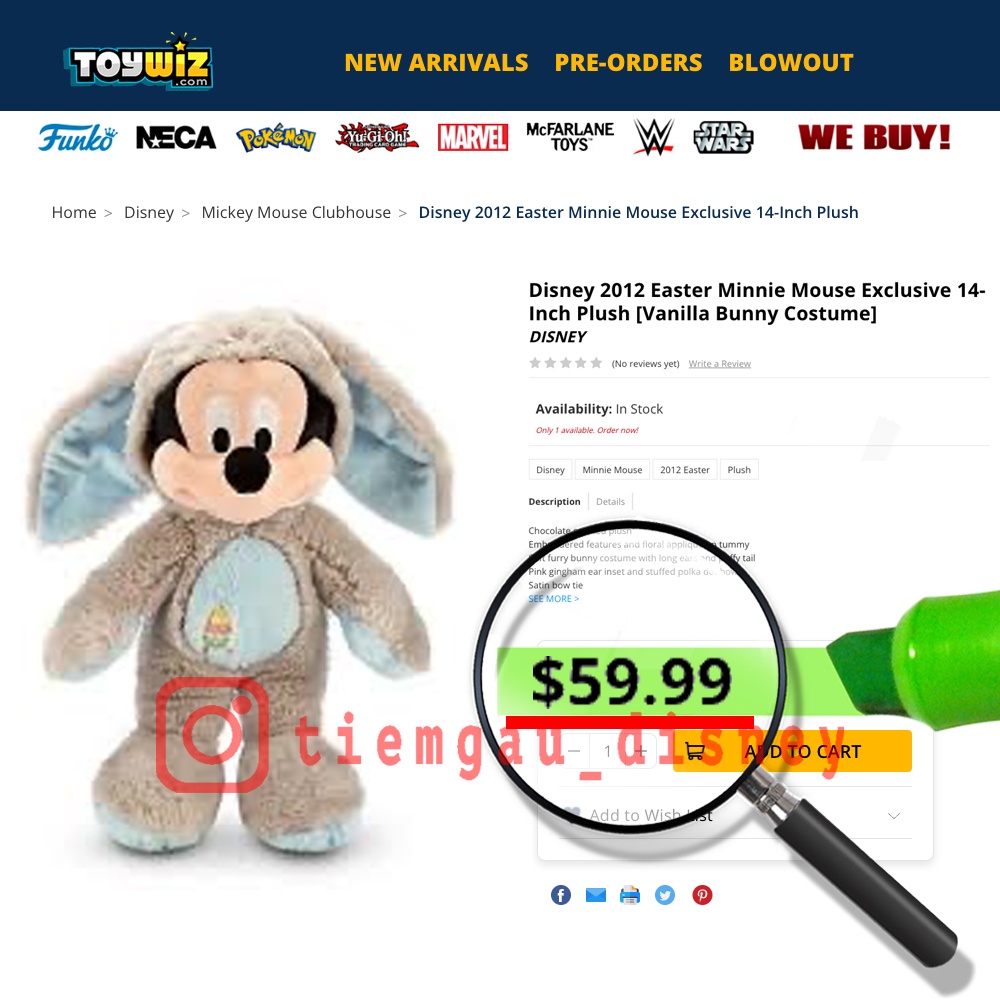 Gấu Bông Mickey, Minnie Phục Sinh có mộc chuẩn Disney