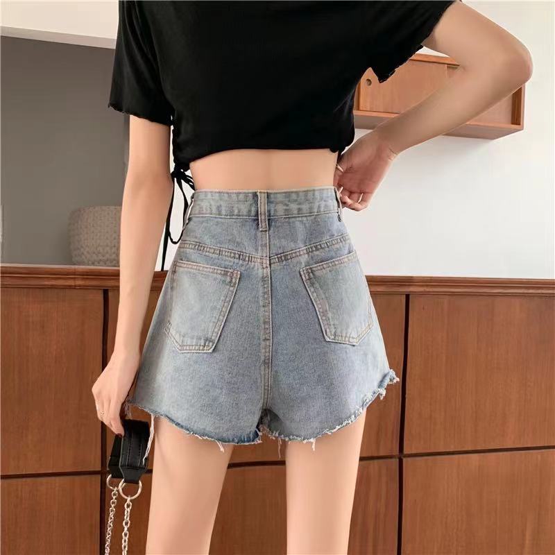 Quần short denim lưng cao ống rộng màu sắc cổ điển thời trang Hàn Quốc cá tính cho nữ
