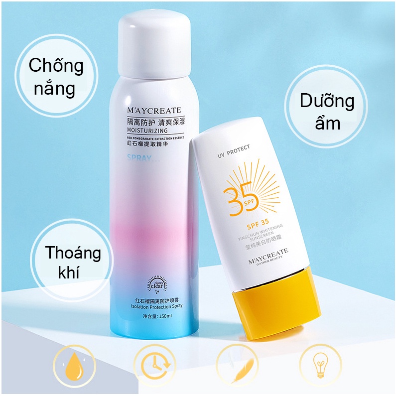 Xịt Chống Nắng Trắng Da Maycreate 150ml Chính Hãng HALOMI