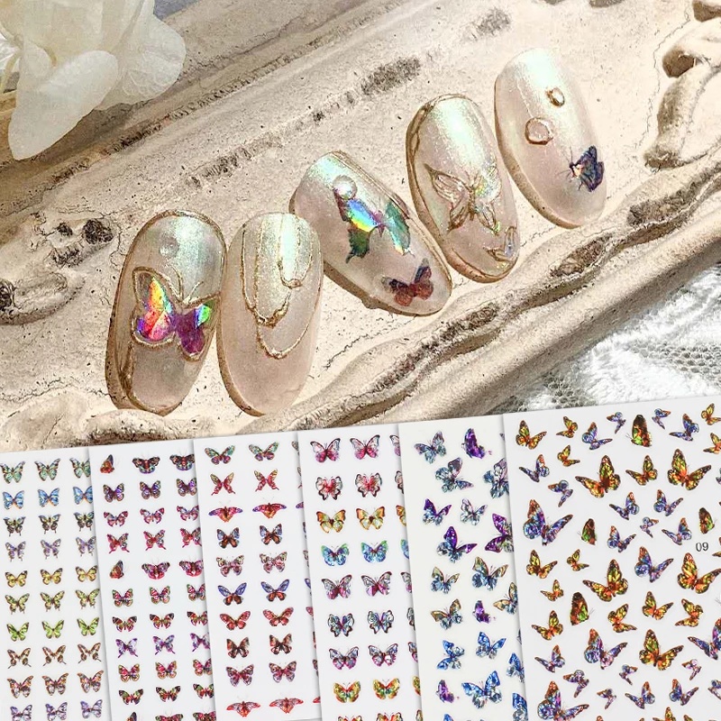 Miếng Dán Trang Trí Móng Tay Nghệ Thuật Họa Tiết Bướm 3D Màu Đồng Thời Trang