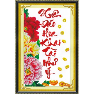 Tranh Thêu Chữ Thập Xuân Đáo Hoa Khai Tài Như Ý 222737 (KHÁCH TỰ THÊU) KT:40X60CM
