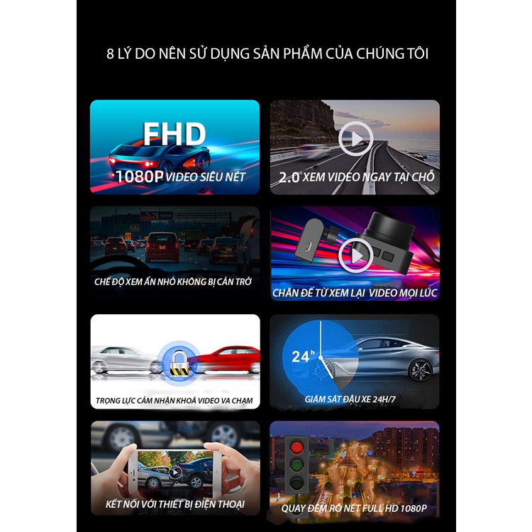 Camera hành trình ô tô G3 tăng tầm nhìn ban đêm Ultra HD mới kết nối wifi, định vị GPS, ghi âm tự động bảo hành 12 tháng