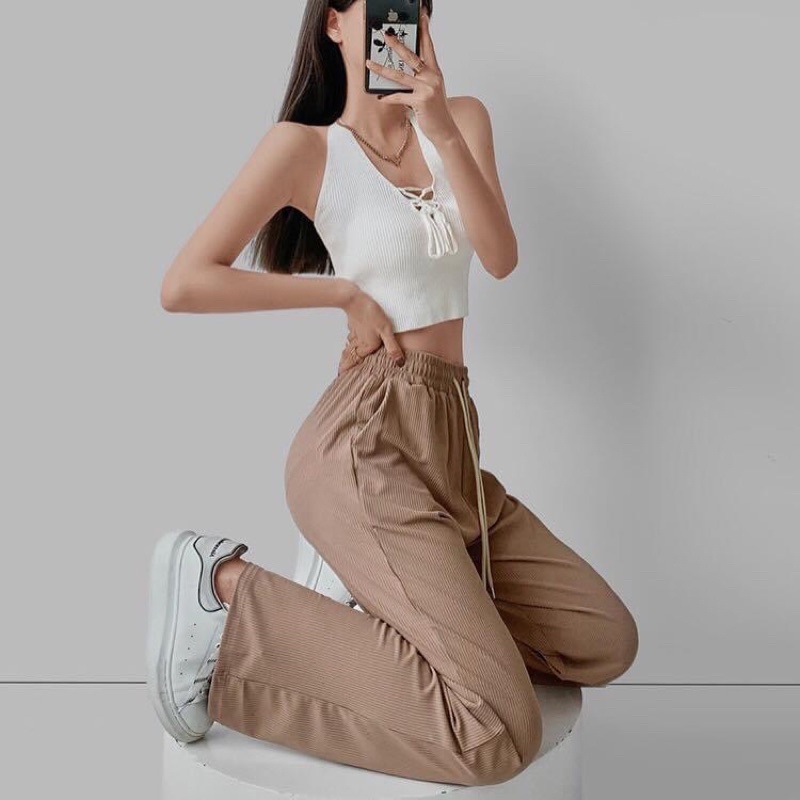 Quần Suông Gân Tăm Lưng Thun Ảnh Thật