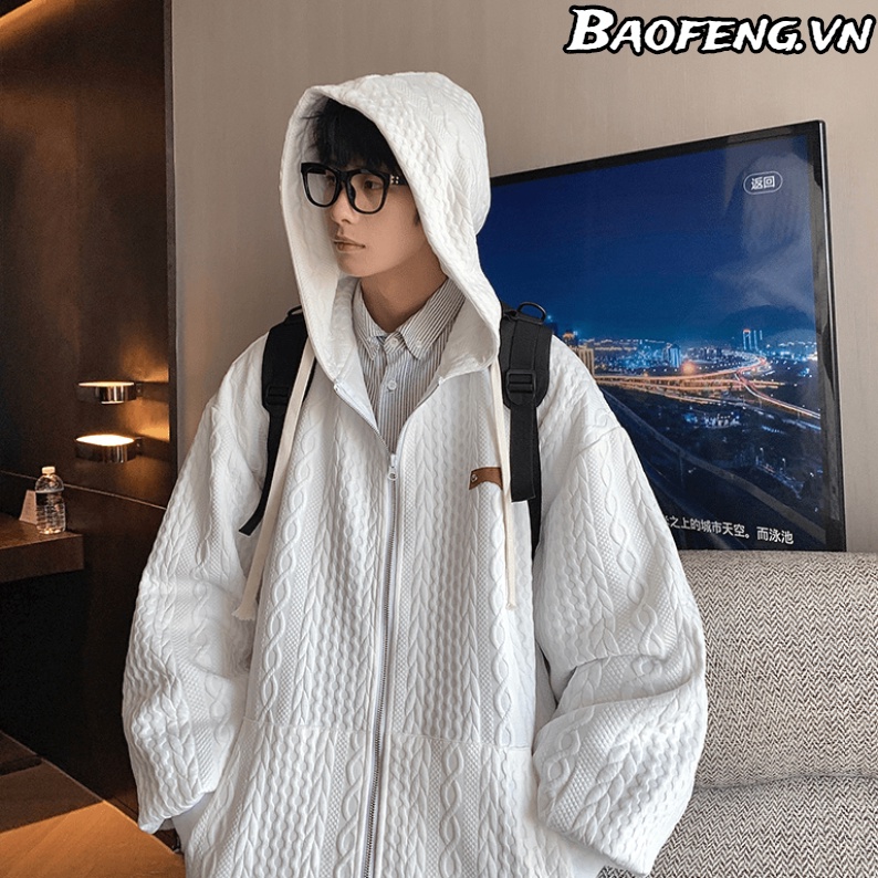 Áo hoodie Một Lớp Tay Dài Màu Trơn Có Khóa Kéo Thời Trang Hàn Quốc Cho Nam Và Nữ