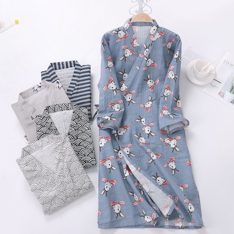 Áo Choàng Ngủ Vải Cotton Mỏng Phối Ren Kiểu Kimono Nhật Bản Cá Tính Cho Nam