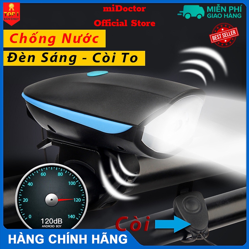 Đèn xe đạp thể thao miDoctor siêu sáng có còi pin sạc usb led T6 chống nước có 3 chế độ sáng còi to