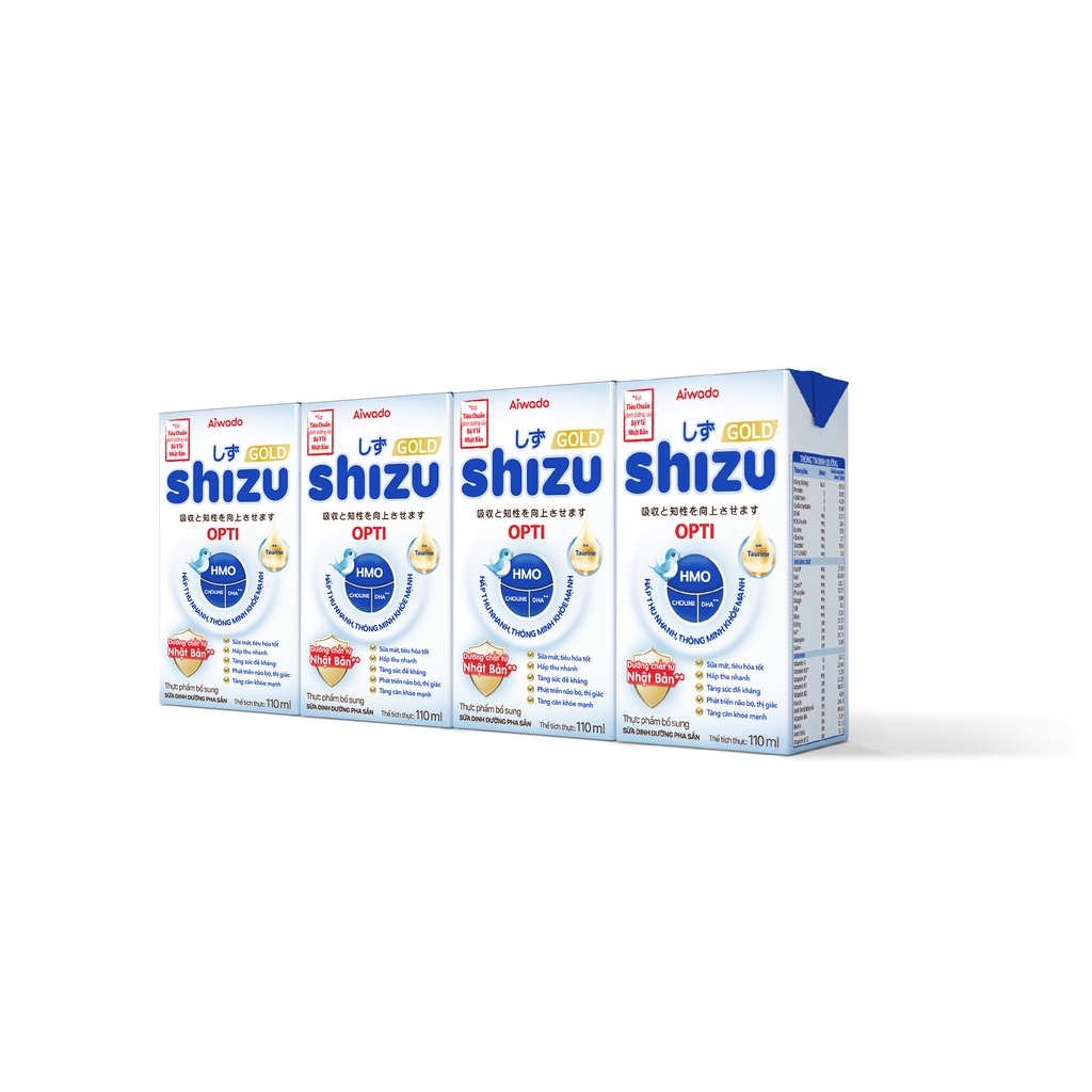 Sữa bột pha sẵn Aiwado Shizu Opti Gold  thùng 48 hộp 110ml  - Sữa Mát giúp trẻ Hấp Thu Nhanh & Thông Minh Khỏe Mạnh