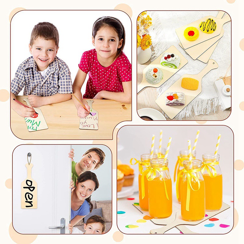 Set 12 Thớt Gỗ Trơn Mini Có Tay Cầm Dùng Để Cắt Rau Củ Quả / Trang Trí Nhà Bếp DIY