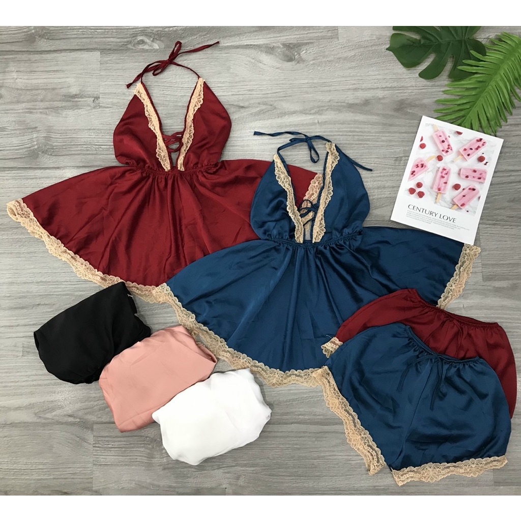 [ Lụa Cao Cấp ] Đồ ngủ sexy đan dây ngực phối ren gợi cảm mặc nhà chất liệu lụa satin mềm mịn 015 | BigBuy360 - bigbuy360.vn