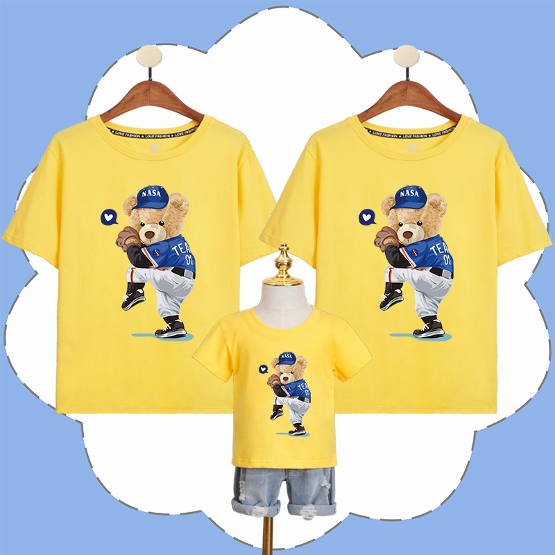 Áo gia đình Familylove -Mẫu Áo Đồng phục gia đình Họa Tiết Hình Chú Gấu Bóng Chày Đáng Yêu chất liệu cotton 100% co giãn