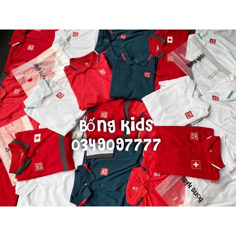 Áo Polo Nam &amp; Bé Trai Phối Lưới Thông Hơi Mềm UNI(cắt tag có lỗi vải nhẹ)