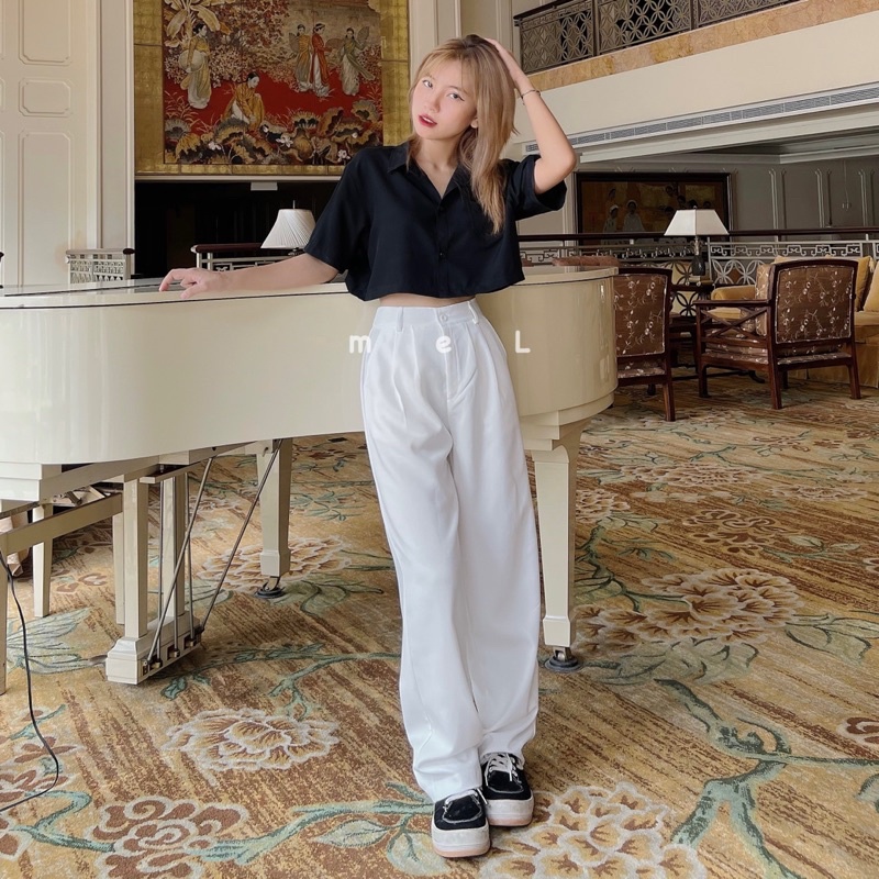 ÁO SƠMI CROP TAY NGẮN