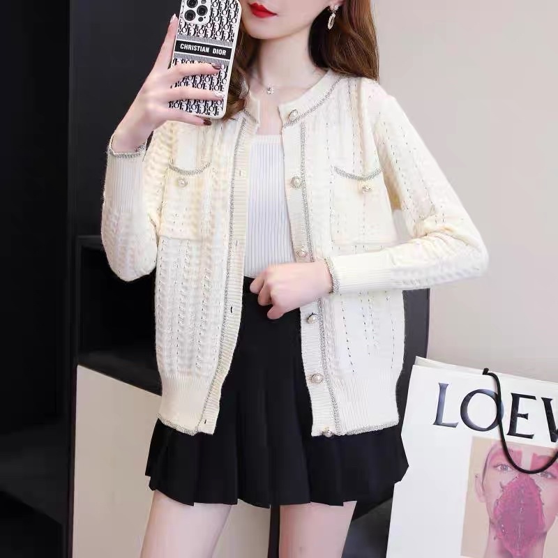 Áo khoác len nữ phối nhũ tay dài - Áo len dệt kim cao cấp | BigBuy360 - bigbuy360.vn