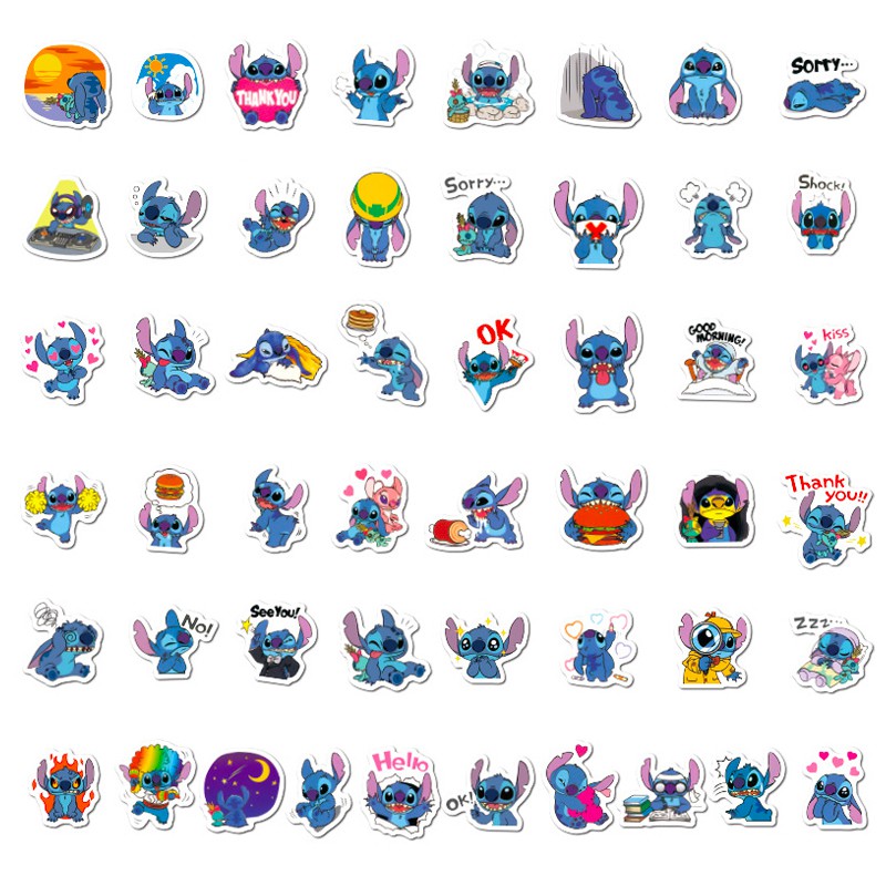 Y&P| Hình Dán Chống Nước Lilo & Stitch Phim Hoạt Hình Mũ Bảo Hiểm Máy Tính Xách Tay Hành Lý Dán Thiết Lập, 50 tờ