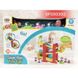 Hộp đường ray cầu tuột trượt +3 xe đua+ biển báo (24M) 6883