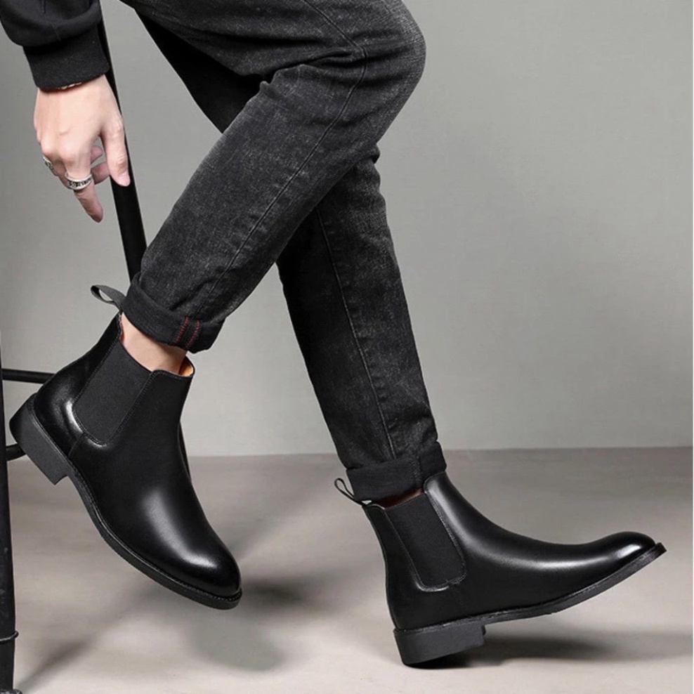 Giày Chelsea Boots cao cổ thời trang nam chất liệu da bò đế cao su đúc nhiệt độn 3.5cm | BigBuy360 - bigbuy360.vn