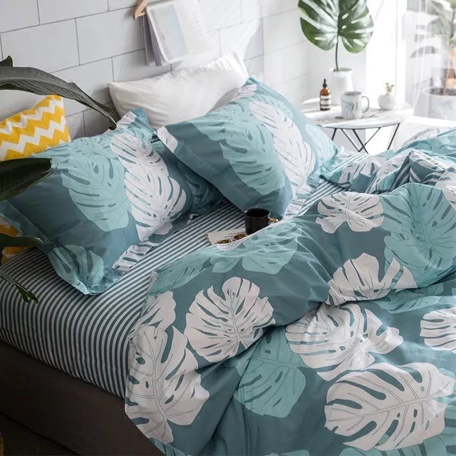 Bộ Chăn Ga Gối Cotton Poly Nhập Khẩu-Lá Khoai