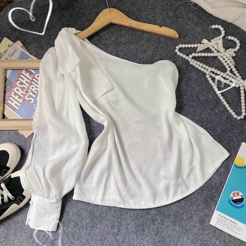 [ MÃ 482 ] ÁO LỆCH VAI PHỐI NƠ TAY DÀI ( ẢNH CHỤP THẬT )