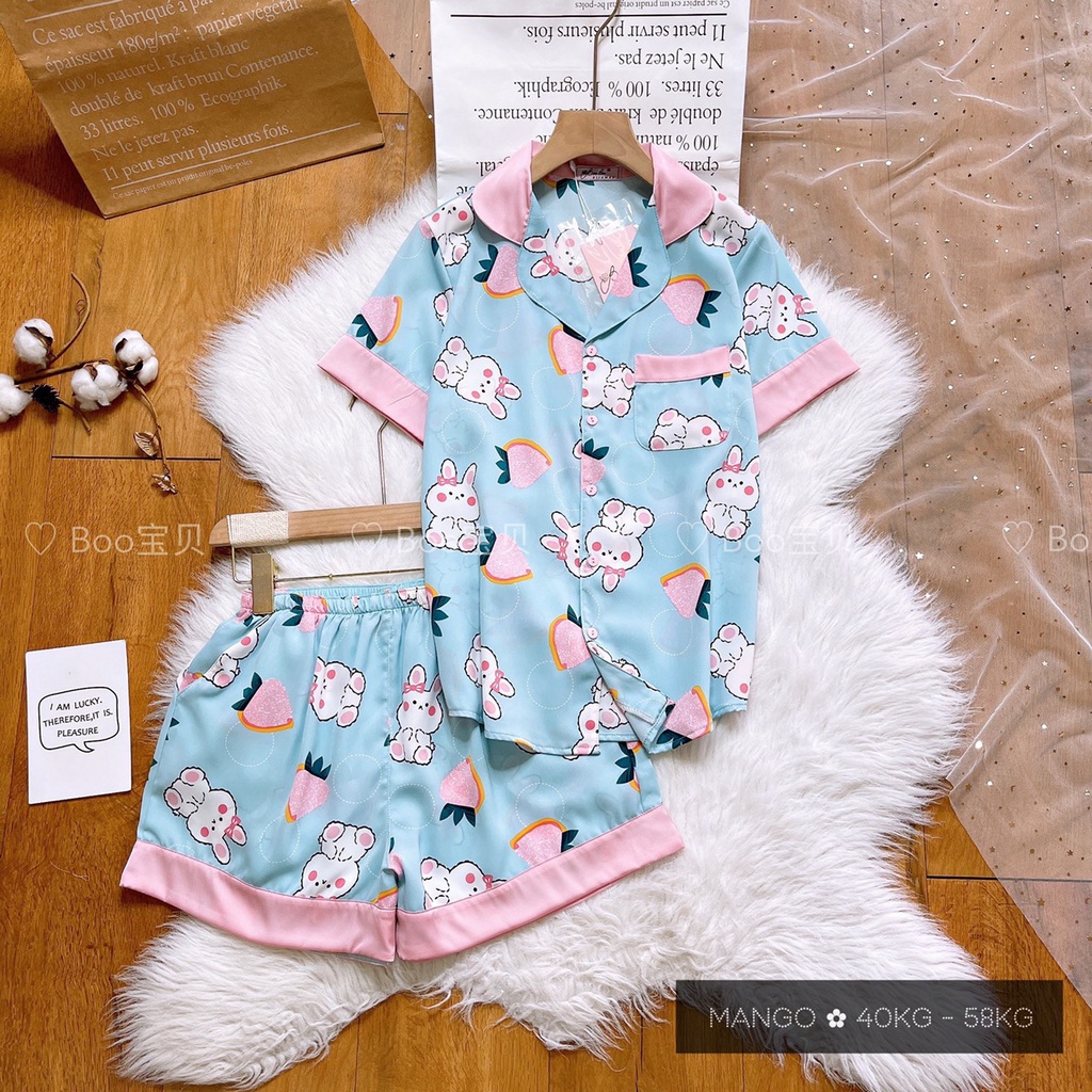 Bộ Pyjama Mango cộc đùi họa tiết đa dạng, chất mịn mát, form cánh dơi dưới 60kg