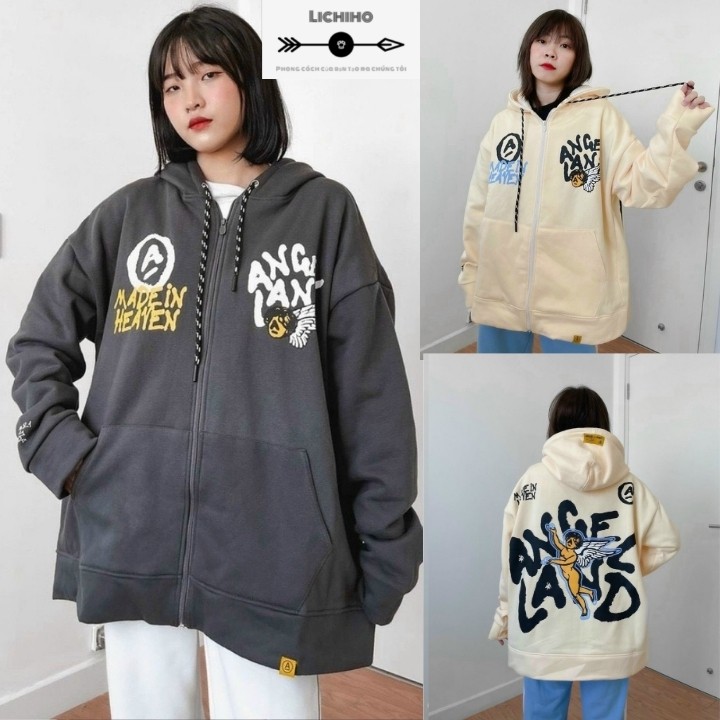 Áo hoodie unisex form rộng ulzzang áo khoác nỉ dây kéo chống nắng nam nữ street style ANGEL AKNM08 LICHIHO năng động | BigBuy360 - bigbuy360.vn