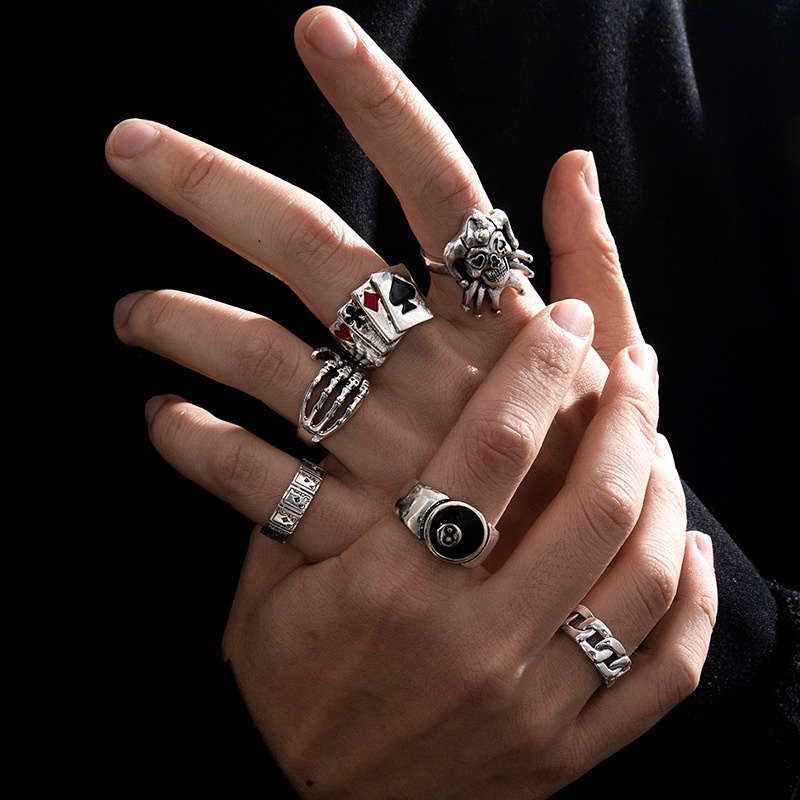 Set 6/ 7 nhẫn đeo ngón tay ST.KUNKKA phong cách hip hop cổ điển thời trang dành cho nam