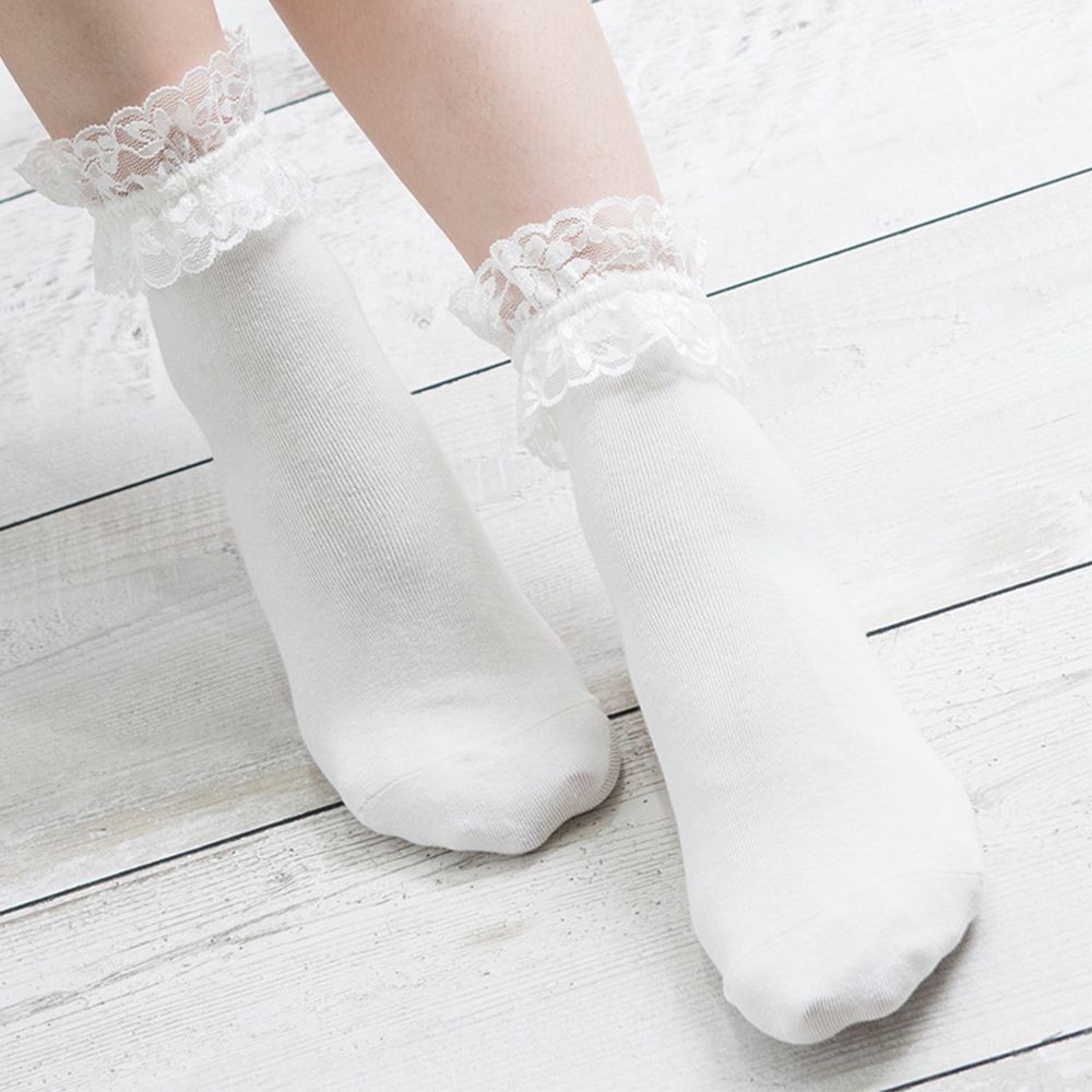 Cotton Lace Solid Color Ruffle Frilly Socks