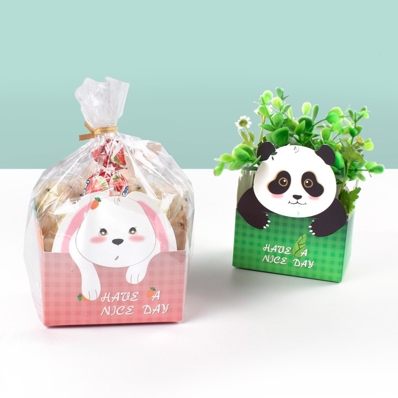Set 10 Túi Giấy In Họa Tiết Thỏ/Gấu Trúc Đựng Kẹo Kích Thước 9x7x6cm