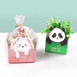 Set 10 Túi Giấy In Họa Tiết Thỏ/Gấu Trúc Đựng Kẹo Kích Thước 9x7x6cm