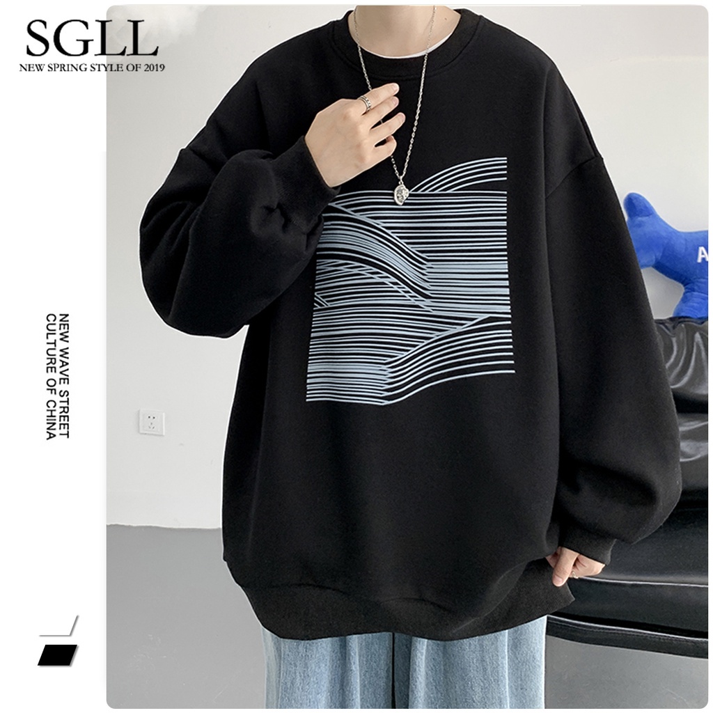 Áo Sweater Nam Nu Cổ Tròn Form Rộng, Áo sweater nỉ unisex Áo len sọc cổ thuyền in