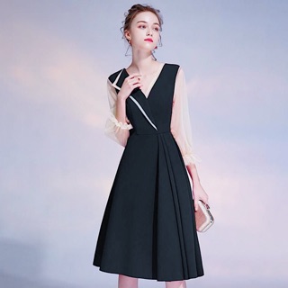Đầm midi váy đen phối voan trắng (kèm hình thật)