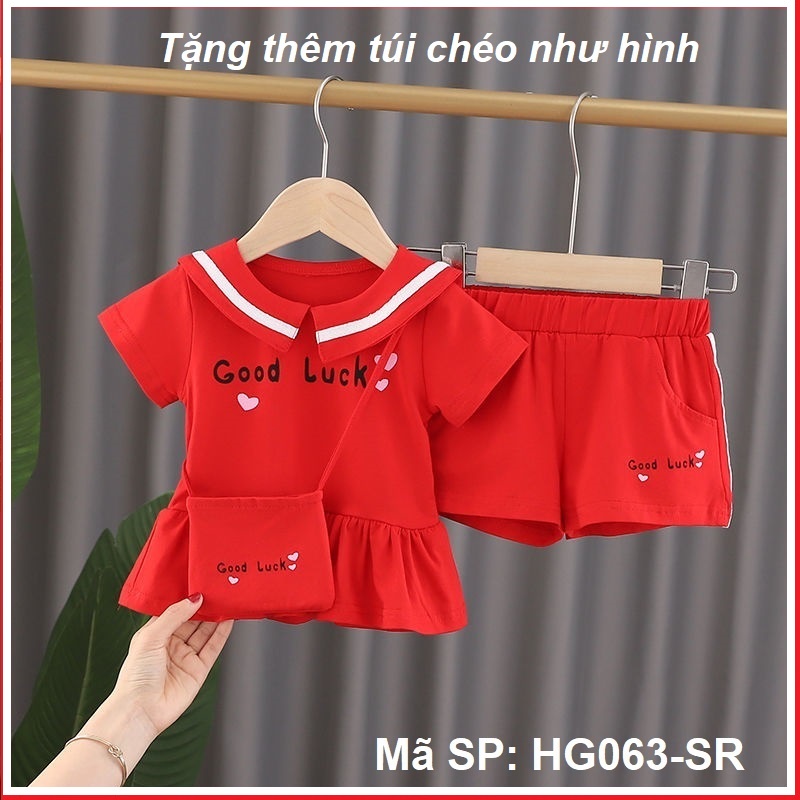 ⚡ SIÊU SALE ⚡ - Set bộ quần áo bé gái mùa hè dễ thương, áo váy babydoll quần đùi good lucky. Cotton thoáng mát - HG063