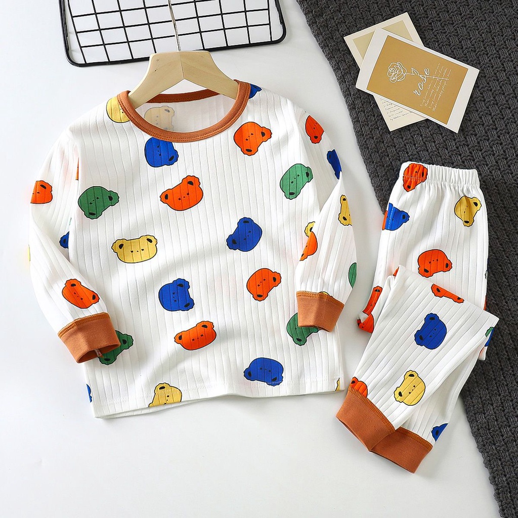 ✨Hàng Có Sẵn✨ Bộ Đồ Ngủ Vải Cotton Dáng Dài Thời Trang Thu Đông Cho Bé