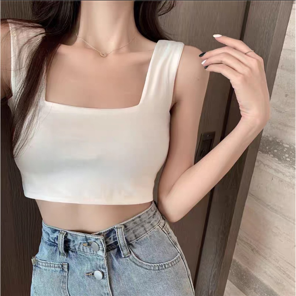 [CÓ SẴN FREESHIP TỪ 50K Áo croptop hai dây bản to quai áo lớn màu trơn hàng Quảng Châu