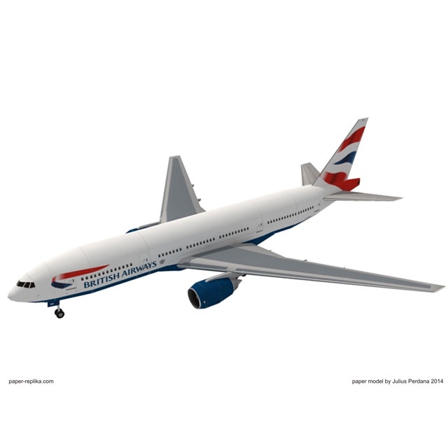 Mô hình giấy máy bay Boeing 777-200 British Airways tỉ lệ 1/150